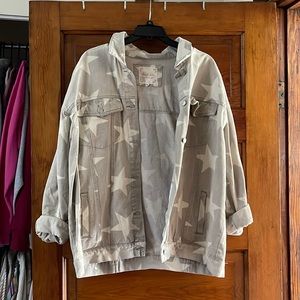 altar’d state Star Denim Jacket Coat Retro Taupe Grey Gray